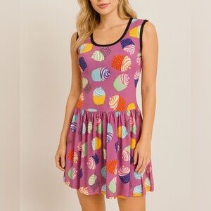 Insanity Clothing Cupcakes Print Sleeveless Knit Mini Dress - Made in England